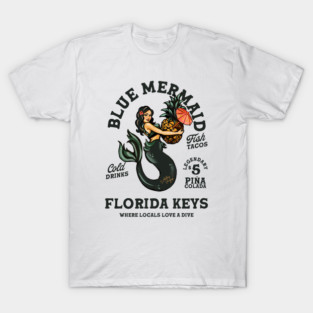 The Florida Keys Blue Mermaid Tiki Dive Bar T-Shirt