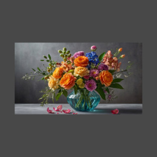 Flower Symphony in a Blue Vase T-Shirt