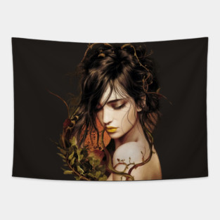 the woman focus is on their shoulders and upper chest Tapestry