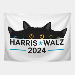 Harris Walz 2024 Election Cat - Funny Cat Ladies for Kamala Harris Walz 2024 Tapestry