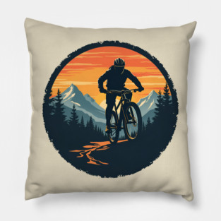 Mountain Biking Adventure Silhouette Pillow