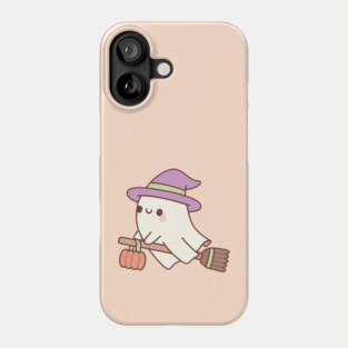 Cute Ghost Witch On Flying Broom Phone Case