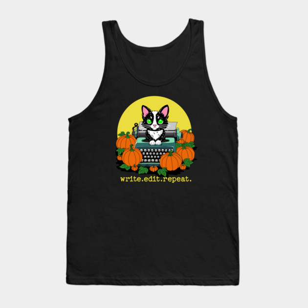 write edit repeat Halloween Cat Tank Top by H. R. Sinclair