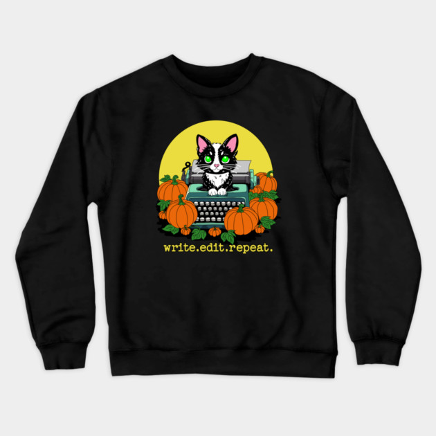 write edit repeat Halloween Cat Crewneck Sweatshirt by H. R. Sinclair