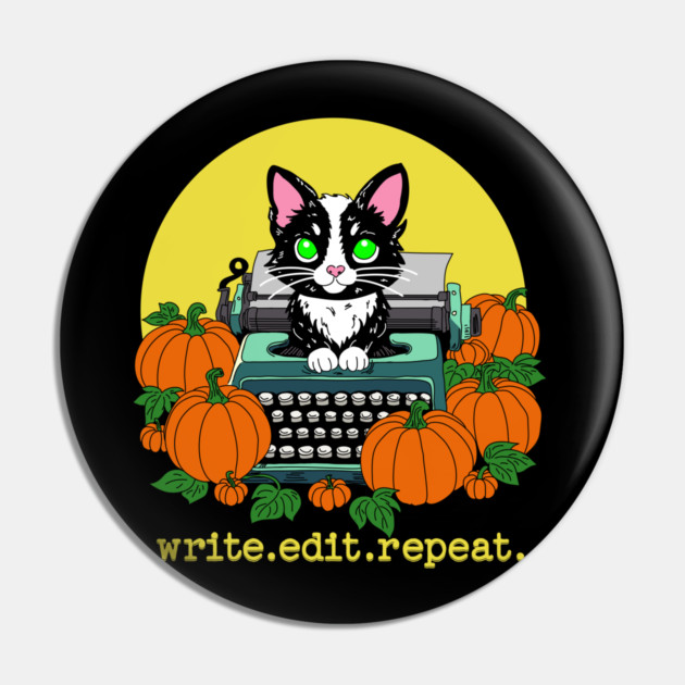 write edit repeat Halloween Cat Pin by H. R. Sinclair