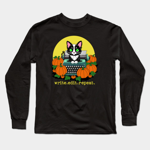 write edit repeat Halloween Cat Long Sleeve T-Shirt by H. R. Sinclair