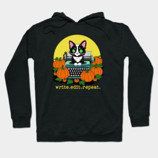 write edit repeat Halloween Cat Hoodie