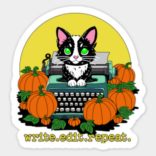 write edit repeat Halloween Cat Sticker