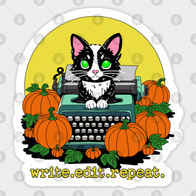 write edit repeat Halloween Cat Sticker by H. R. Sinclair