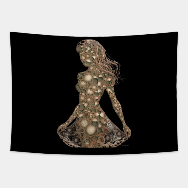 Various Circular and Floral Designs Creating the Illusion of a Three Dimensional Dress and Hairstyle Tapestry by animegirlnft