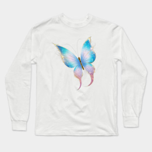 Butterfly with Wings that have a Cosmic Pattern, Resembling a Starry Night Sky Long Sleeve T-Shirt