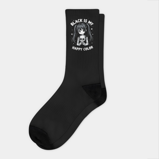 Black Is My Happy Color Dark Minimalist Aesthetic Humor Socks by Anticorporati