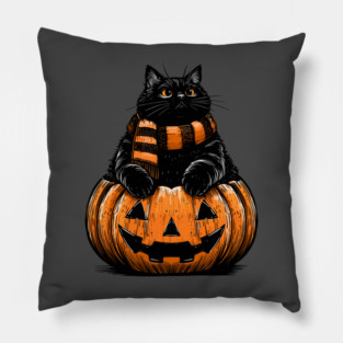 Chonky Cat In A Pumpkin Pillow