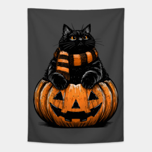 Chonky Cat In A Pumpkin Tapestry