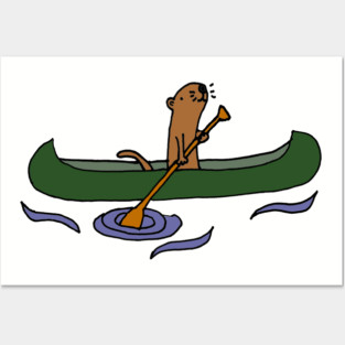 Funny Cute Sea Otter in Green Canoe Posters and Art