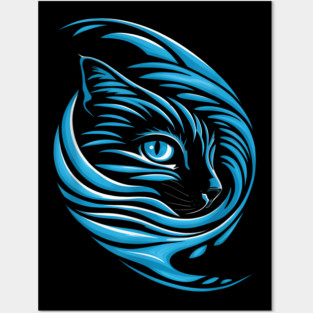 Blue Cat Wave For Kamala 47 Funny Cat Ladies Harris 2024 Posters and Art