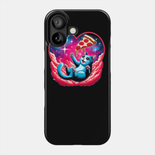 Cat Eating Pizza, Funny Pizza in Space Phone Case