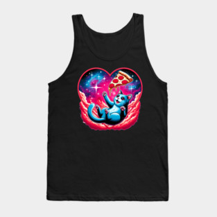 Cat Eating Pizza, Funny Pizza in Space Tank Top