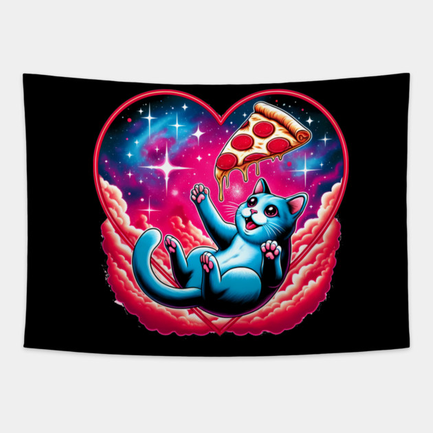 Cat Eating Pizza, Funny Pizza in Space Tapestry by logiamerch