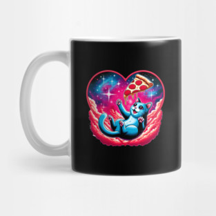 Cat Eating Pizza, Funny Pizza in Space Mug