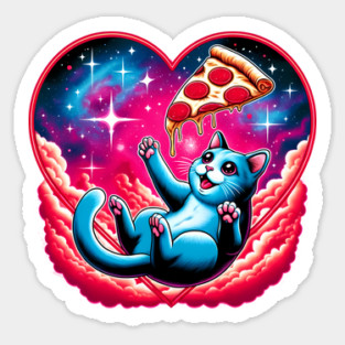 Cat Eating Pizza, Funny Pizza in Space Sticker