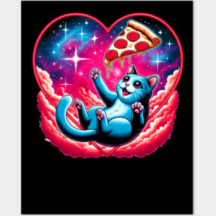 Cat Eating Pizza, Funny Pizza in Space Posters and Art