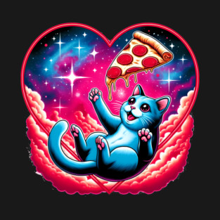 Cat Eating Pizza, Funny Pizza in Space T-Shirt