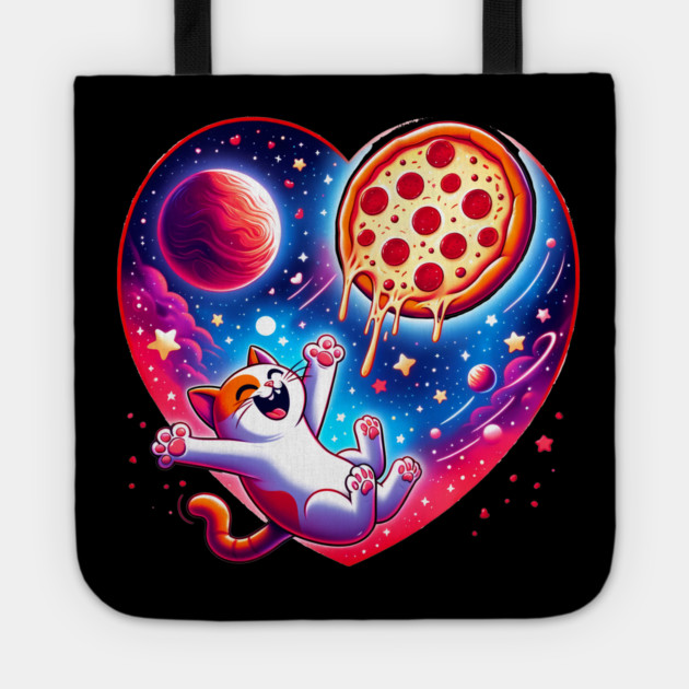 Cat Eating Pizza, Funny Pizza Tote by logiamerch