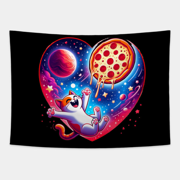 Cat Eating Pizza, Funny Pizza Tapestry by logiamerch