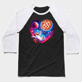 Cat Eating Pizza, Funny Pizza Baseball T-Shirt