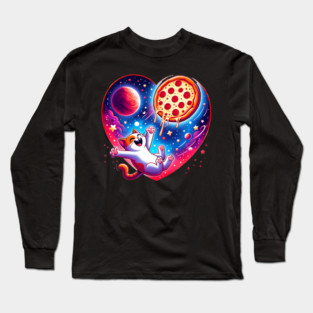 Cat Eating Pizza, Funny Pizza Long Sleeve T-Shirt