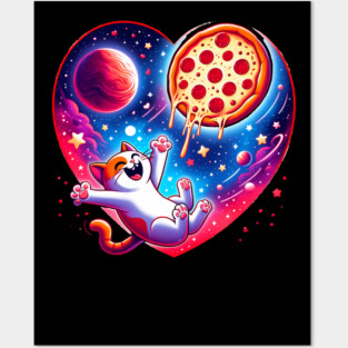 Cat Eating Pizza, Funny Pizza Posters and Art