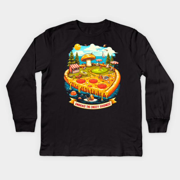 Pizza Lover Cheesy Goodnes Kids Long Sleeve T-Shirt by logiamerch