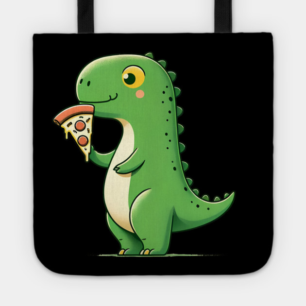 Cute Dinosaur Eating Pizza Tote by logiamerch