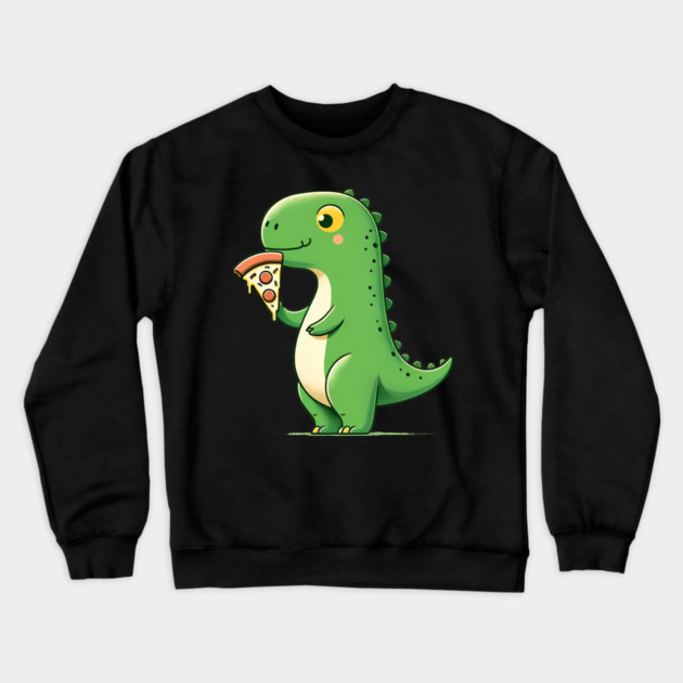 Cute Dinosaur Eating Pizza Crewneck Sweatshirt by logiamerch