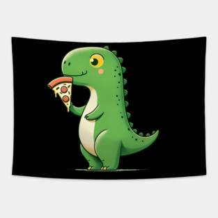 Cute Dinosaur Eating Pizza Tapestry