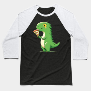 Cute Dinosaur Eating Pizza Baseball T-Shirt