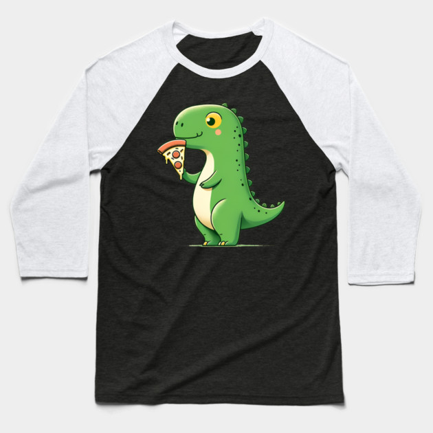 Cute Dinosaur Eating Pizza Baseball T-Shirt by logiamerch