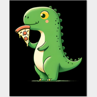 Cute Dinosaur Eating Pizza Posters and Art