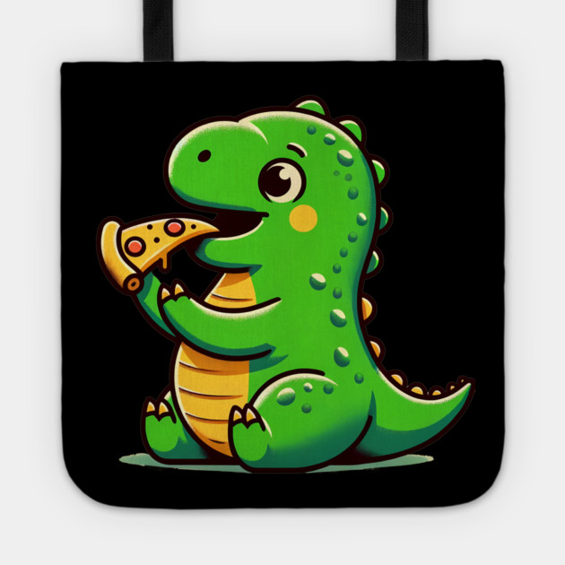 Cute Dinosaur Eating Pizza Tote by logiamerch