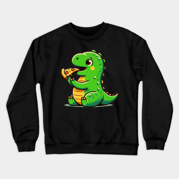Cute Dinosaur Eating Pizza Crewneck Sweatshirt by logiamerch