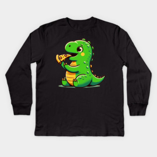 Cute Dinosaur Eating Pizza Kids Long Sleeve T-Shirt