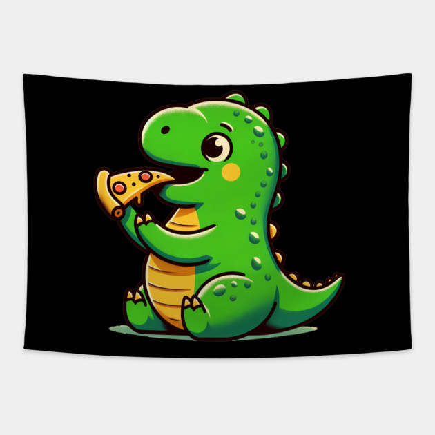 Cute Dinosaur Eating Pizza Tapestry by logiamerch