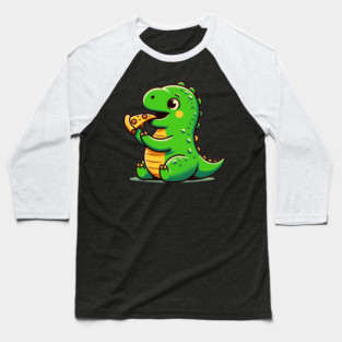 Cute Dinosaur Eating Pizza Baseball T-Shirt