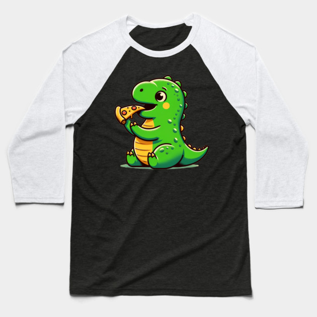 Cute Dinosaur Eating Pizza Baseball T-Shirt by logiamerch