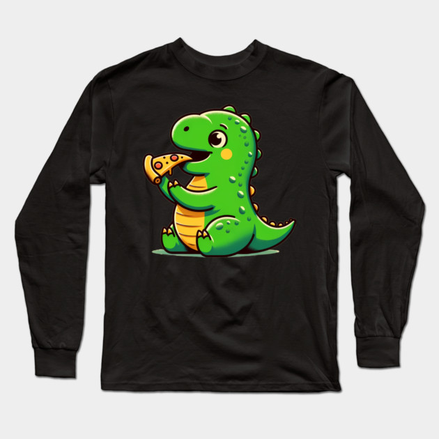 Cute Dinosaur Eating Pizza Long Sleeve T-Shirt by logiamerch