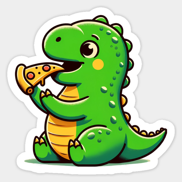 Cute Dinosaur Eating Pizza Sticker by logiamerch