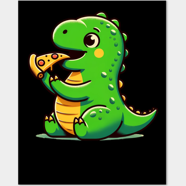 Cute Dinosaur Eating Pizza Wall Art by logiamerch