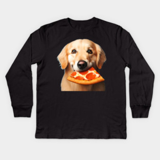 Cute Labrador Dog Eating Pizza Kids Long Sleeve T-Shirt