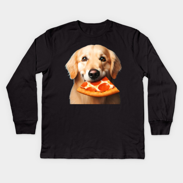 Cute Labrador Dog Eating Pizza Kids Long Sleeve T-Shirt by logiamerch